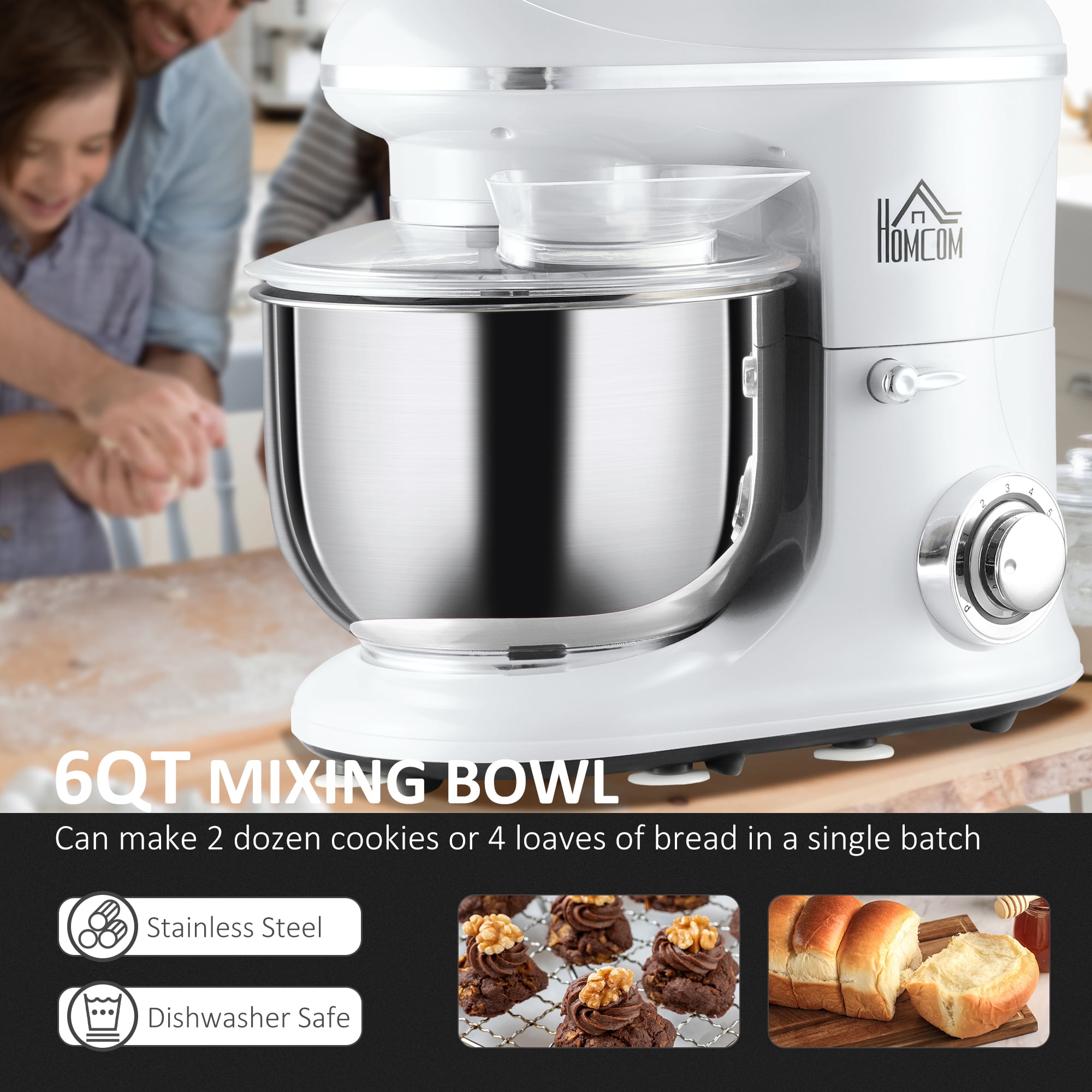 HOMCOM 6 Qt. 6-Speed White Stainless Steel Stand Mixer with Dough Hook and Splash  Guard 800-112V80WT - The Home Depot