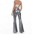 thumbnail image 4 of DHFJKG Women's Leather Flare Pants Sparkly Slim Fit Bell Bottom Pants For Festive Party Comfort Trousers, 4 of 5