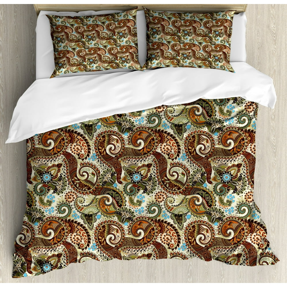 Paisley Duvet Cover Set, Persian Teardrop with a Curved Tip Motif in a