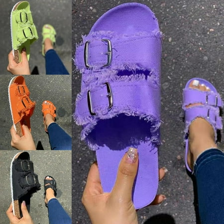 

LeKY 1 Pair Sandals Double Buckle Anti Skid Rubber Women s Comfort EVA Slides Sandals for Outdoor