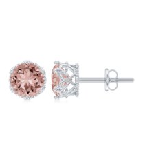 Rosec Jewels Solitaire Morganite Stud Earrings for Women in Crown Setting (6 mm, 1.50 CT), 925 Sterling Silver