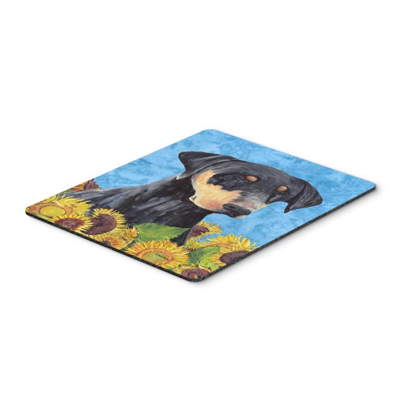 Doberman in Summer Flowers Mouse Pad Hot Pad or Trivet