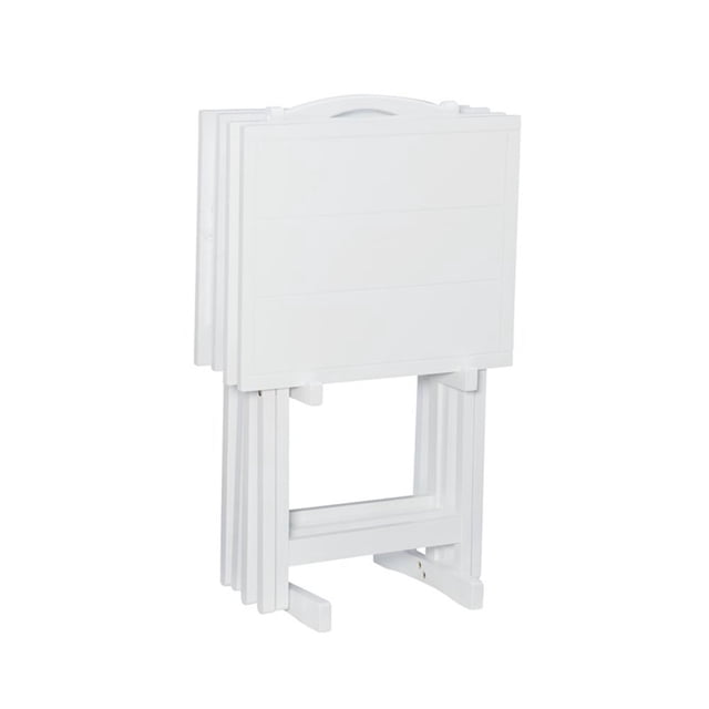 Pemberly Row Traditional Five Piece Wood Tray Table Set in Whitewash
