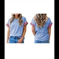 thumbnail image 3 of Camiseta de Verano para Mujer con Cuello Redondo, de Punto con Cordón y Estampado de Leopardo Azul XL, 3 of 7