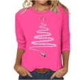 thumbnail image 3 of JURANMO Deal Of The Day Christmas 3/4 Sleeve Shirts for Women Funny Xmas Trees Graphic Tees Trendy Tops Fall Casual Crewneck Workout Tunic Blouse Hot Pink L, 3 of 4