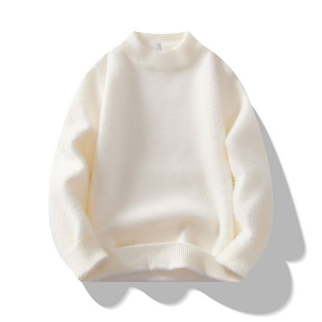 Styesk Mens Sweater Solid Color Pullover Sweater Comfy Soft Long Sleeve Sweater Cable Knit Mock Neck Sweater Casual Loose Sweaters with Ribbing Edge