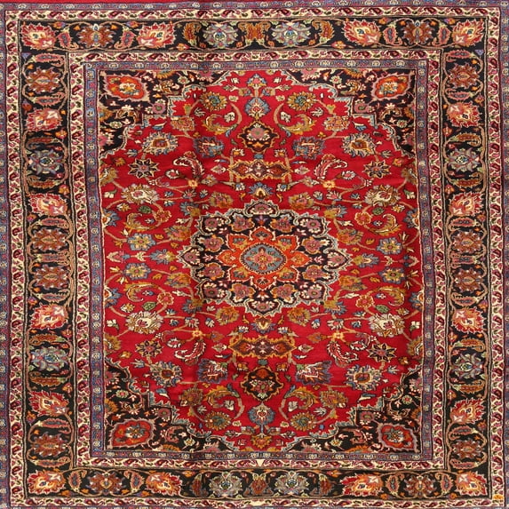 Ahgly Company Machine Washable Indoor Square Traditional Tomato Red Area Rugs, 7' Square
