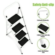 Jocauto 4 Step Ladder with Handrail, 330 lbs Heavy Duty Folding Step Stool for Adults, Anti-Slip Wide Pedals, Lightweight & Portable, Space-Saving Design, White