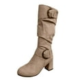 thumbnail image 1 of WEAIXIMIUNG Bottines Mode Femme Solide Automne Hiver Semelle Épaisse Talons Carrés Fermeture Éclair Mi-Hauteur Bout Rond Chaussures, 1 of 7