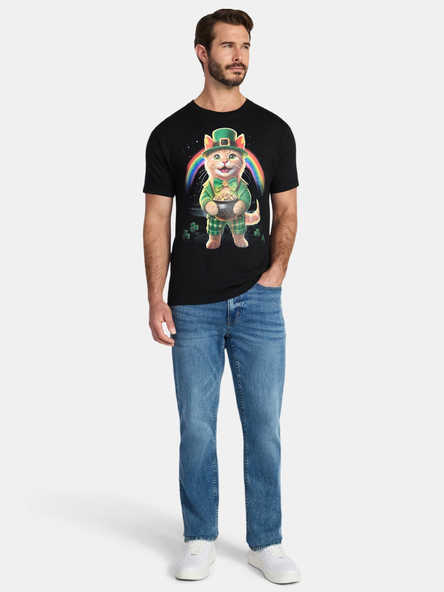Saint Patrick's Day Men's Lucky Cat O Gold Graphic Tee by Way to Celebrate, Sizes XS-5XL