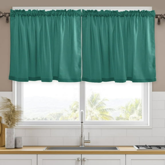 Ryvnso Dark Green Curtains Sets Short Curtain Rod Pocket Half Window Cafe Farmhouse Tier 2 Panels 57"W x 24"L