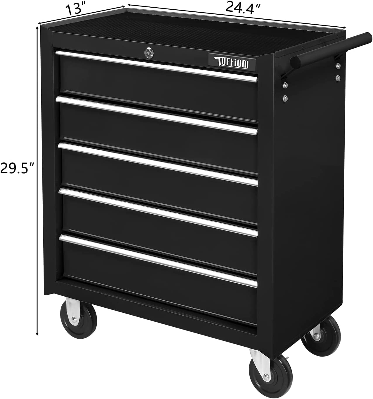 TUFFIOM 5-Drawer Rolling Tool Chest w/Lock & Key, Tool Storage Cabinet with Wheels, Top Cushion & Drawer Liners, Tool Organizer Box for Garage, Warehouse & Repair Shop