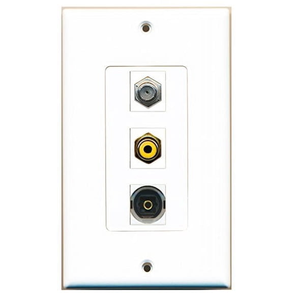 RiteAV - 1 Port RCA Yellow and 1 Port Coax Cable TV- F-Type and 1 Port Toslink Decorative Wall Plate Decorative