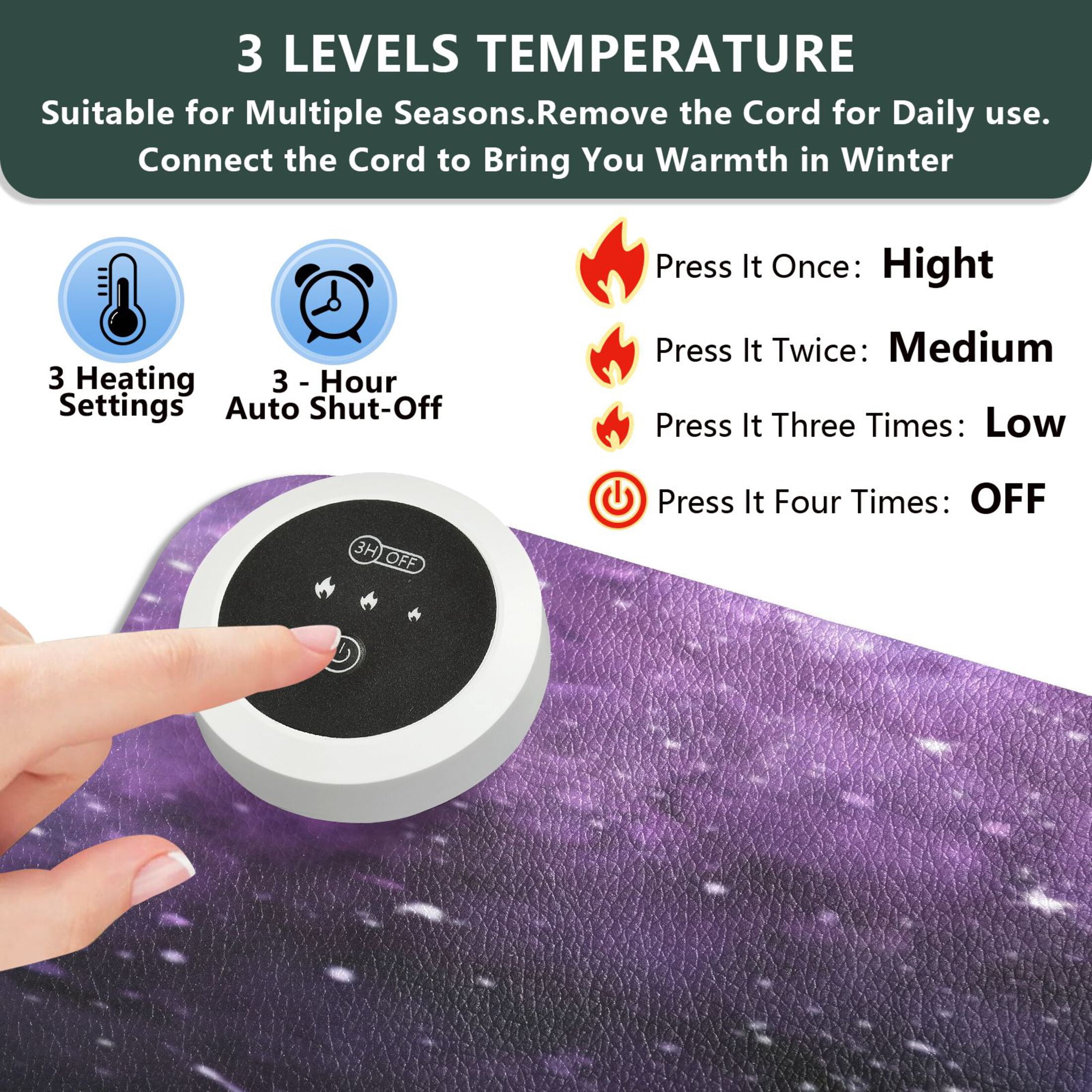Large Heated Desk Mat Mouse Pad 31.5"x13"PU Leather Graphene Heating Desk Warmer with 3 Temperature Settings 110V US Plug Non-Slip Warm Pad for Home, Office, and Gaming Purple Galaxy Cosmic Whispers