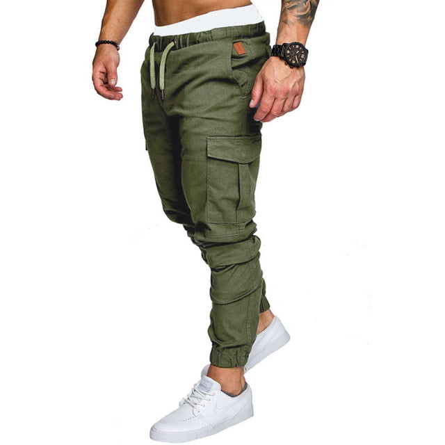 FOCUSNORM Men' s Trousers Pantalon Taille Haute Uni avec Multiples Poches