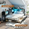thumbnail image 5 of Twin Corner Bed Frame with Bookcase Storage and Led Lights,Twin Daybed Frame with Charging Station,Metal Platform Bed Frame with Storage Drawers Underneath for Living Room,Bedroom & Guest Room,Black, 5 of 9
