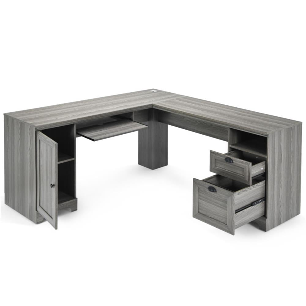 Demi Bonn 2-Drawer Home Office Desk with Steel Frame, Small Home Computer Desk Study Writing Table, Gray