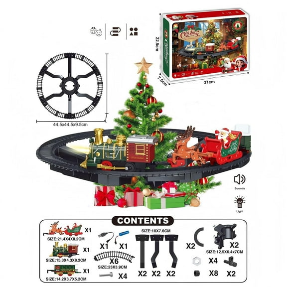 BUTOMKY Hanging Christmas Train Set - 2 Ways to Play (Around & Under Tree) with Light, Smoke, Sound & Music, Santa Claus Toy Train for Toddlers Kids 2-8, Indoor Family Christmas Decoration Gift