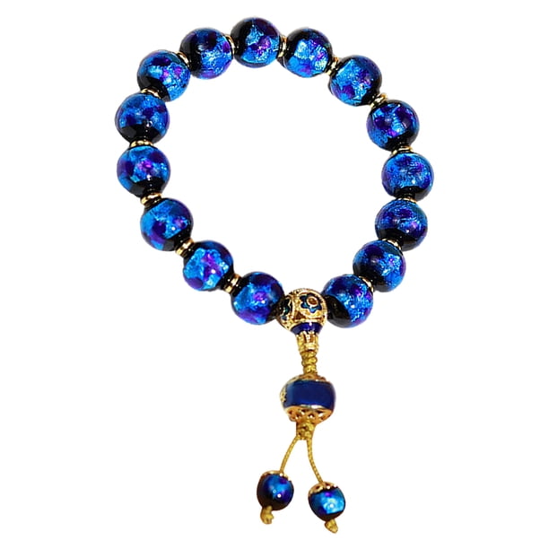 Pulsera hecha a mano de cristal azul para mujer, pulsera elástica, azul: representa la salud y la paz. Adepaton BST3004650-3