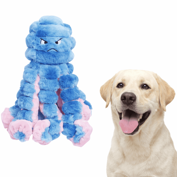 Potaroma Large Plush Squeaky Dog Toy, Grumpy Face Octopus Design, Soft Stuffed Interactive Toy with Gentle Squeaker, Indoor Play