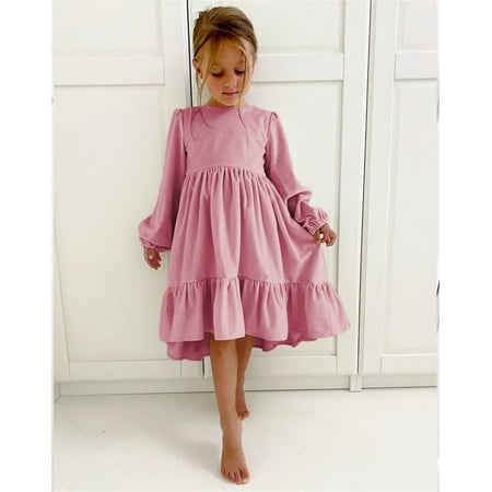 

Cathalem Daisy Dress for Girls Kids Little Girls Daily Dress Autumn Long Sleeve Solid Irregular Princess Dress Long Girl Dress Dress Pink 11-12 Years