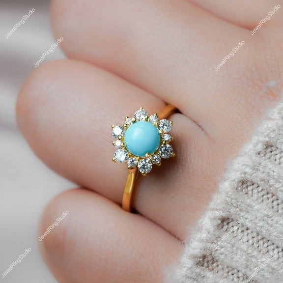 Turquoise Ring Silver Gold Ring Gemstone Ring December Birthstone Floral Ring Anniversary Gift