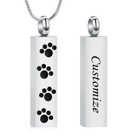 Paw Print Urn Necklaces for Ashes for Dog Cat Cremation Jewelry Keepsake Gifts Memorial Bar Pendant for Human Pet Hoder Loved Ones Ash