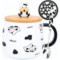 thumbnail image 5 of Farcauo Cute Cow Coffe Mug with Lid and Spoon Cows Print Stuff Gift 400ml Ceramic Tea Coffee Cup Kawaii Cow Mugs Funny 3D Animal Cups Birthday Gifts for Women Girls Animals Lovers, 5 of 7