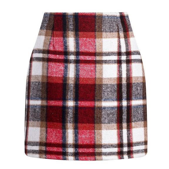 1PCS High Waist Plaid Skirt-Red-L