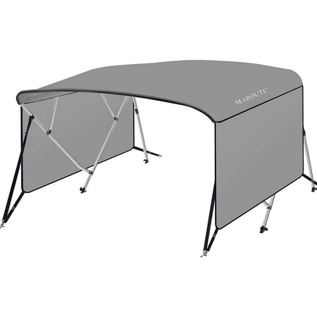 

4 Bow Bimini Top Boat Cover with 1” Aluminum Alloy Frame Include 2 Straps 2 Adjustable Rear Support Pole Zippered Storage Boot PU Coating8 L x 54 H x 73 -78 W ，Gray ）