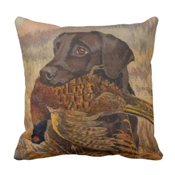 BOSDECO Vintage Chocolate Lab Hunting Pillowcase Throw Pillow Cover 16x16 inches