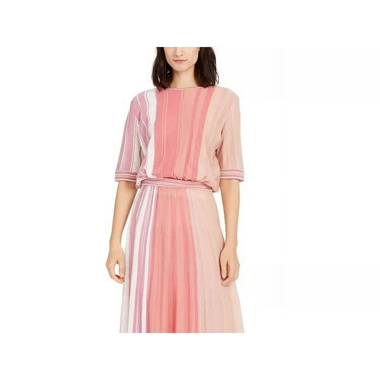 MARELLA Womens Pink Sweater Striped Crew Neck Maxi Pleated Dress L