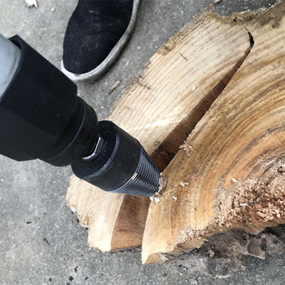 Hex Shank Wood Splitter GEHARTY Firewood Drill Bit Wood Splitter 32mm Steel Integrated Screw Cone Wood Splitter Bit Wood Cut Tool for Electric Drill（Black） Log Splitting Drill Bit