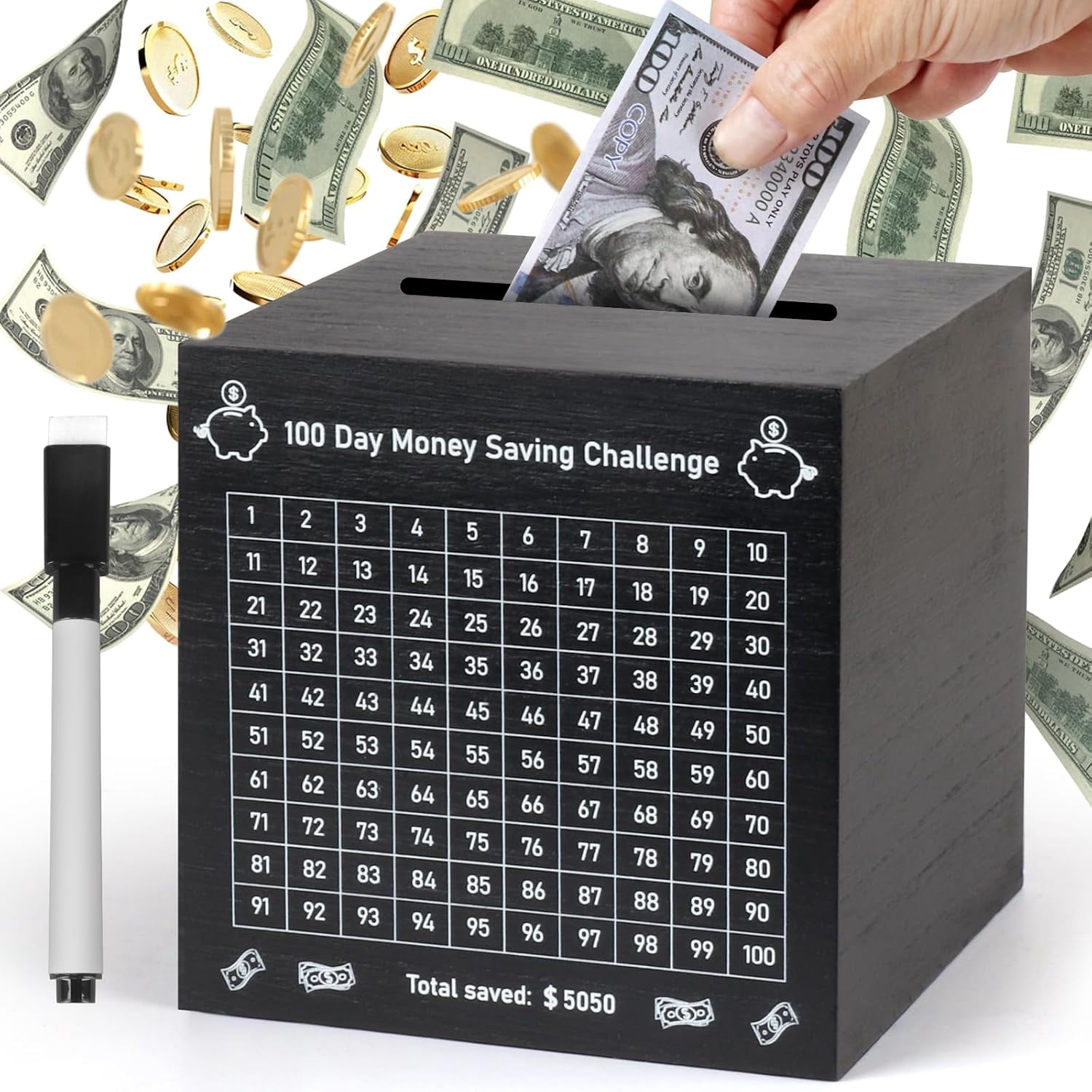 Clear Money Savings Box, 5000 Savings Challenge Box, Coin Cash