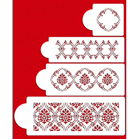 Designer Stencils C702 Royal Damask Cake Stencil Set, Beige/semi-transparent