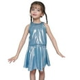 thumbnail image 4 of CAICJ98 2Pcs Kids Girls Shiny Metallic Sleeveless Crop Top with Pleated Skirt Set Dancewear Performance Outfits (Sky Blue,3-4 Years), 4 of 4