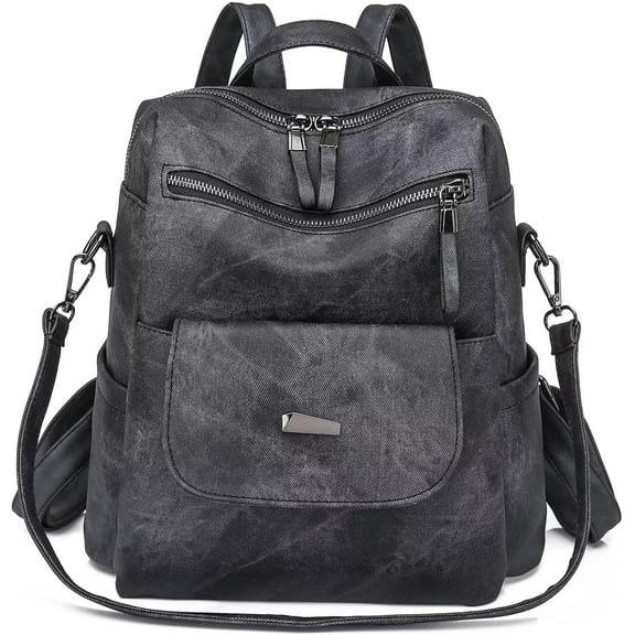 Kwuty PU Leather Backpack Purse for Women Fashion Multipurpose Design Handbag Ladies Shoulder Bags Travel Backpack Black