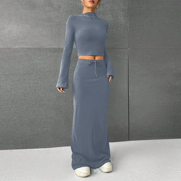 New Women's Solid Color Trousers And Long Sleeves Two Piece Set Work Skirt Semi Formal Dresses with Sleeves Floral Skirt with Slit Skirt Suit Ladies Swimsuit Long Work Skirts for Women Full Sleeve