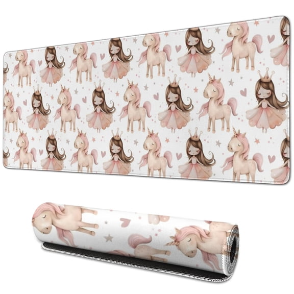 Long Mouse Pads for Desk,Princess Unicorn Pattern Desk Mats on Top Of Desks, Desk Mouse Pad Extra Large with 3mm Non-Slip Base and Stitched Edge for Gaming,Office,Work,Home 31.5"x11.8"