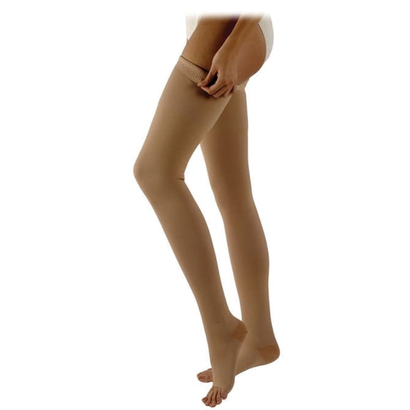Sigvaris Specialty 505 Rubber Series 50-60 mmHg Open Toe Thigh High Compression Stockings Beige L4 Full Long