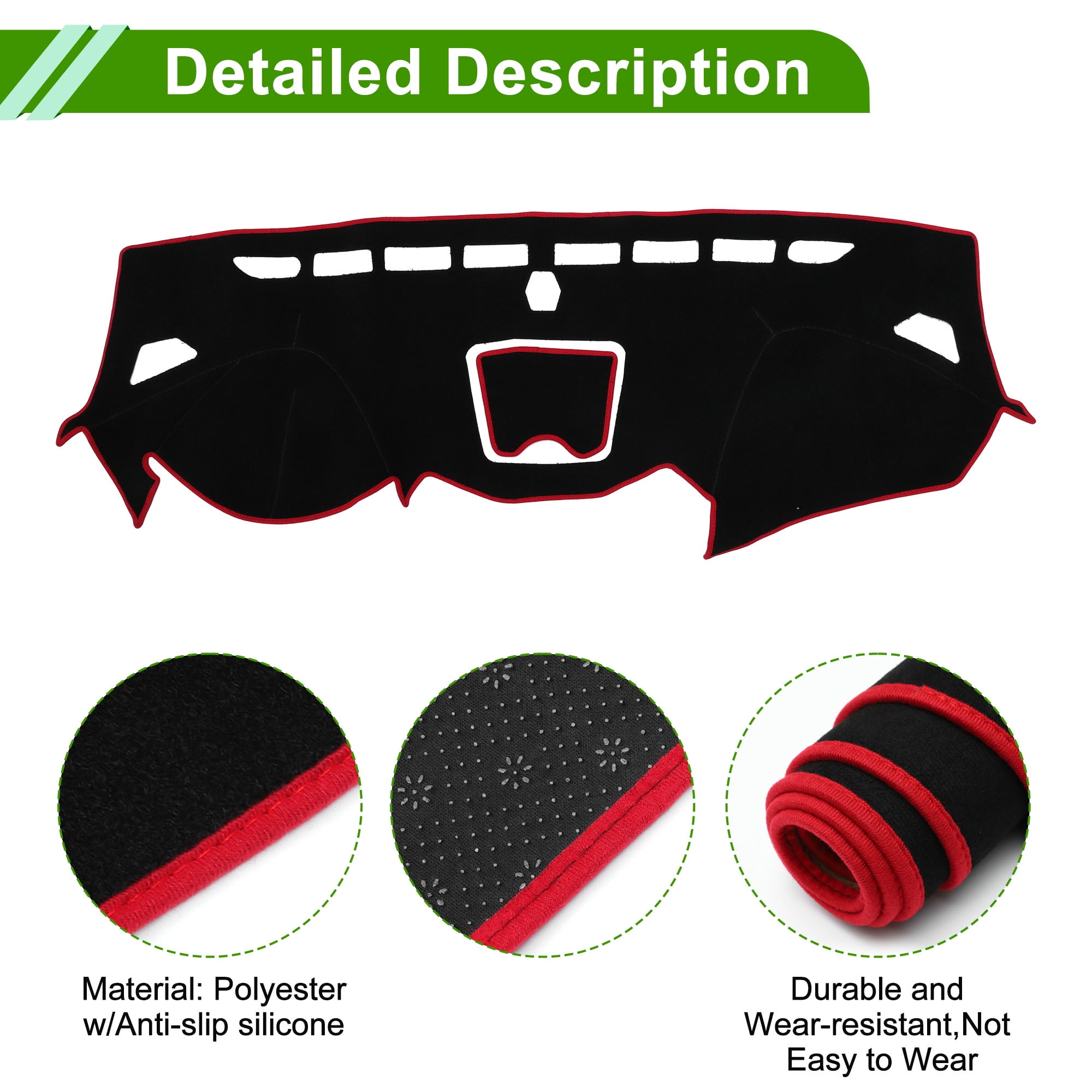 Unique Bargains Dashboard Cover for Hyundai Santa Fe Sport 2013-2018 Non-Slip Front Dash Cover Mat Pat Polyester Silicone Red