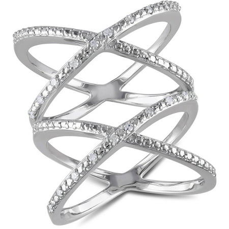 Miabella Diamond-Accent Sterling Silver Double Cross Over Ring