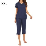 Women Sleepwear Set V Neck Top Pants Modal Pajamas Nightwear, Blue, M