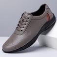 thumbnail image 5 of Men's Perforated Leather Walking Shoes Breathable Non Slip Cushioned Sole Lace Up Casual Daily Sneakers, 5 of 6