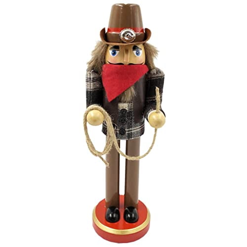 12 inch Lassoing Cowboy Nutcracker - brown