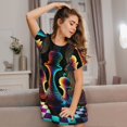 thumbnail image 6 of Women's Nightgown Sleepwear Short Sleeves Shirt Casual Soft Sleepdress, Psychedelic Chess Chessboard Art, 6 of 7