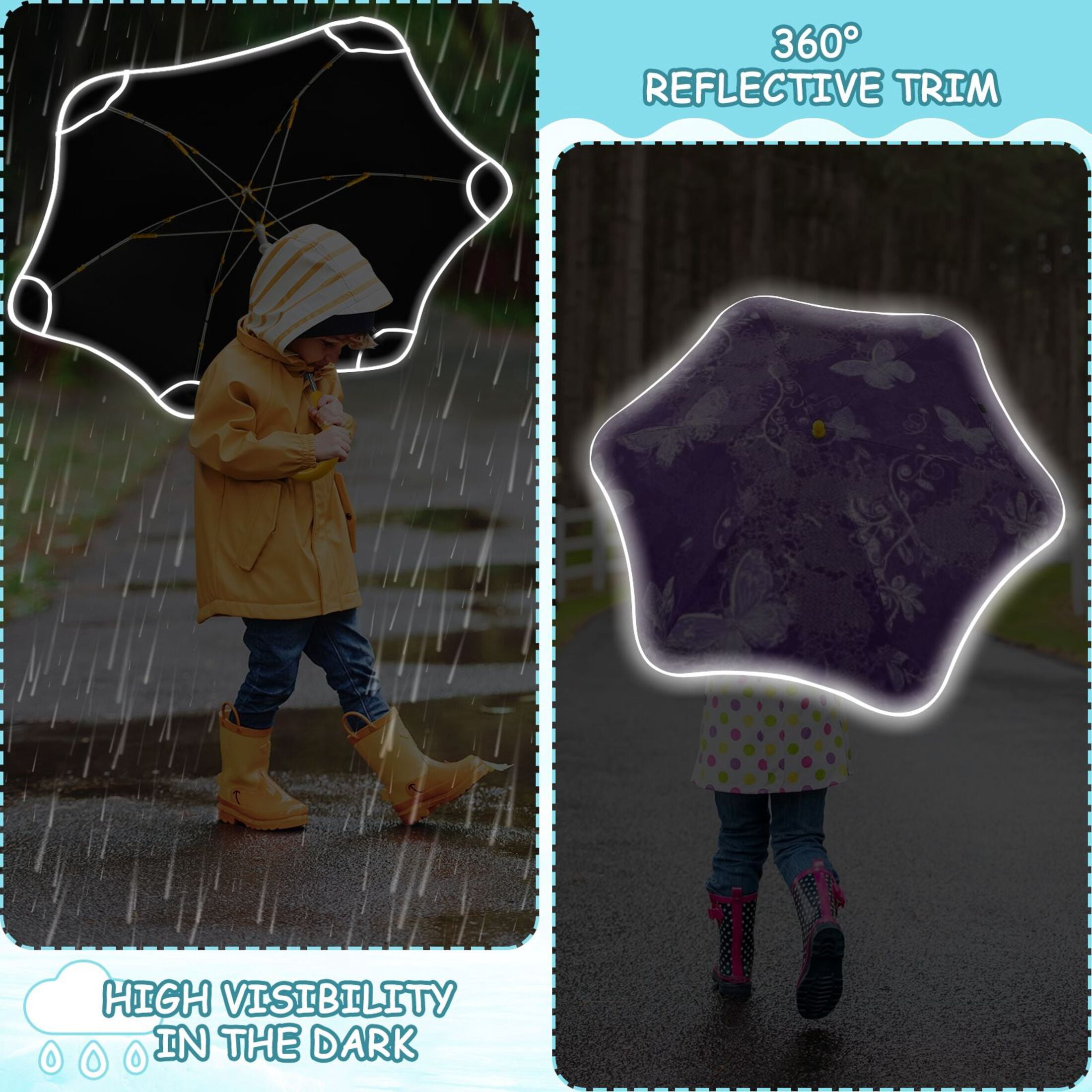 BZSMCE Folding Umbrellas Rain & UV Protection Windproof In Purple Lace Butterfly Botanical Pattern