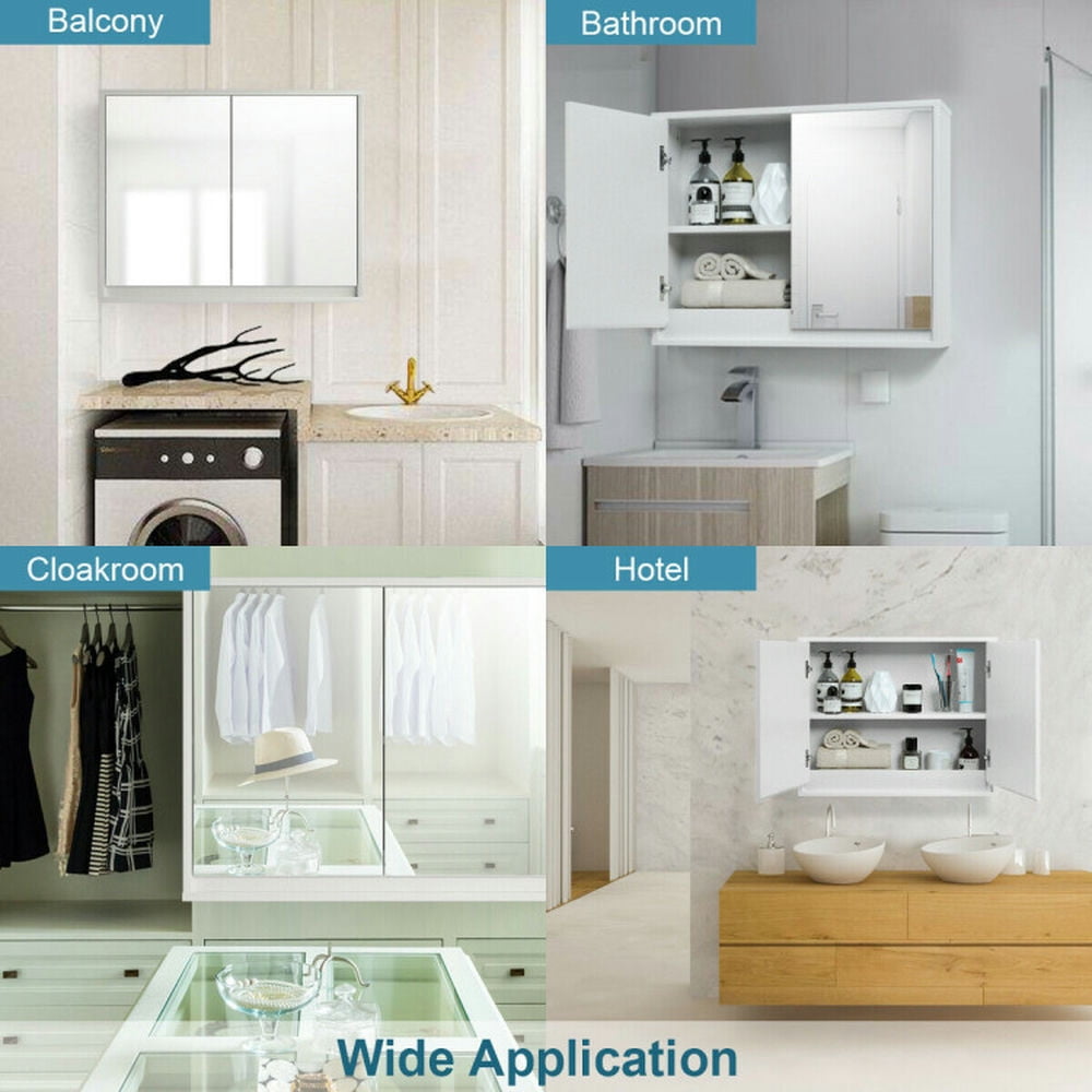 Finihen Bathroom Wall Cabinet, Wall Mounted Bathroom Mirror Cabinet, 2-Door Wall-Mounted Bathroom Mirrored Medicine Cabinet, for Bathroom, White Finihen Bathroom Wall Cabinet, Wall Mounted Bathroom Mirror Cabinet, 2-Door Wall-Mounted Bathroom Mirrored Medicine Cabinet, for Bathroom, White