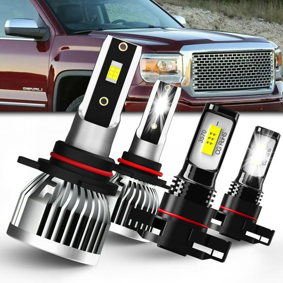 QIPEIZSP For GMC Sierra 1500 2014-2015 LED Headlight Bulbs 9008 High/Low Beam 9145 Fog Light 6000k 4pcs