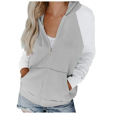 

Hwmodou Ladies Casual Jackets Long Sleeve Cute Hoodies Fall Oversized Sweatshirts Casual Drawstring Clothes Zip Up Hoodie With Pocket Jackets For Women
